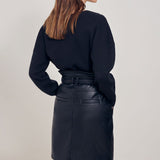 Jupe courte taille haute en cuir vegan - Noir - Suncoo