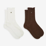 Lot de 2 paires de chaussettes AGATHE GRACE & MILA écru et chocolat – maille ajourée et bords festonnés