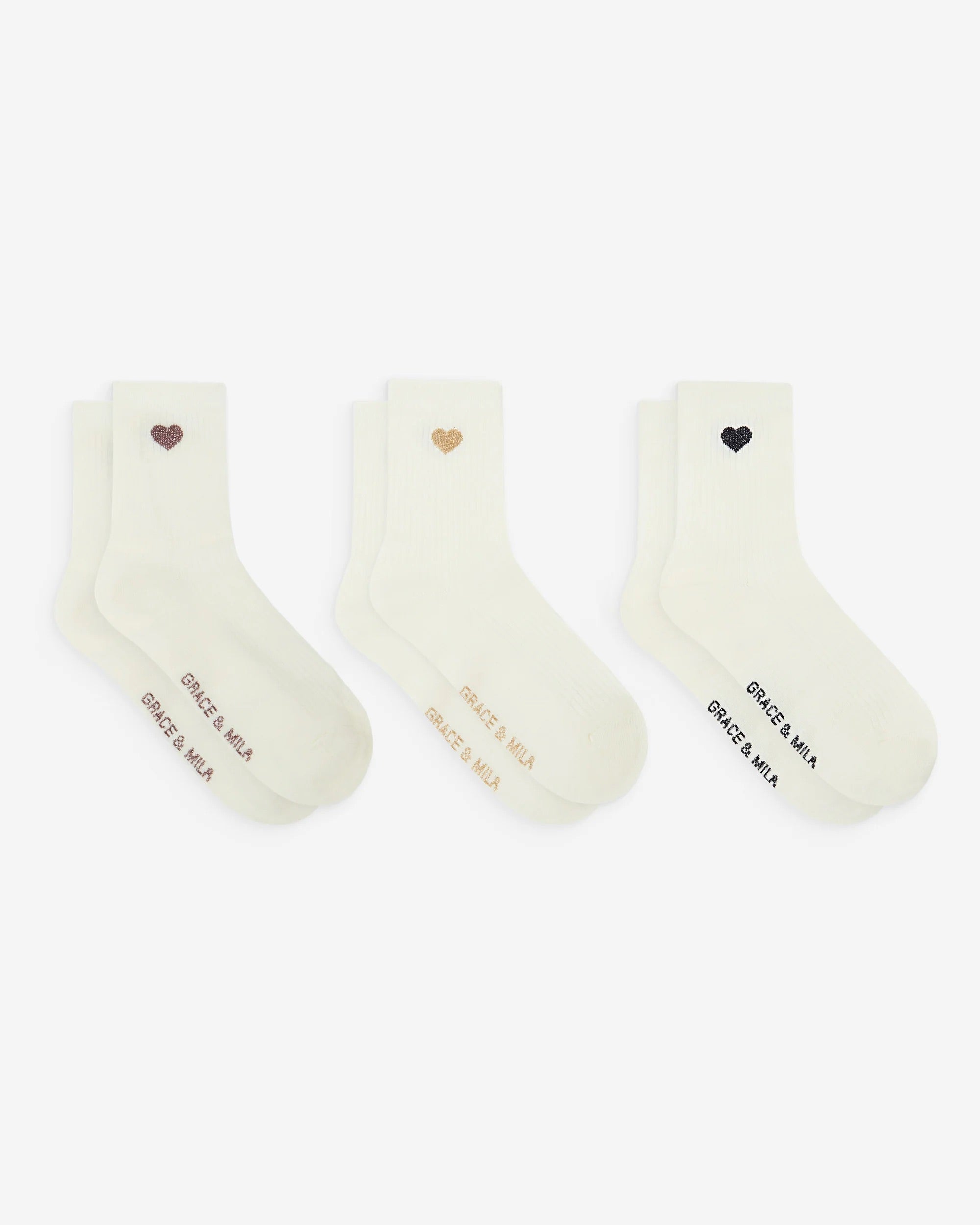 Coffret 3 paires de chaussettes ASTERIA GRACE & MILA écrues à cœurs en lurex