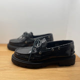 Chaussure bateau en cuir Python - Noir - TBS FEMME