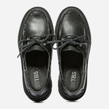 Chaussure bateau en cuir Python - Noir - TBS FEMME