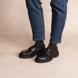 Chaussure bateau en cuir Python - Noir - TBS FEMME