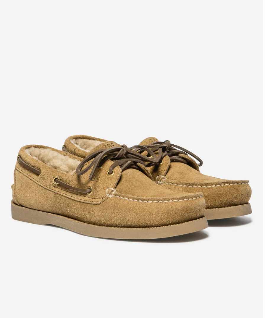 Chaussures bateau fourrées femme PHERINA TBS en cuir velours cognac