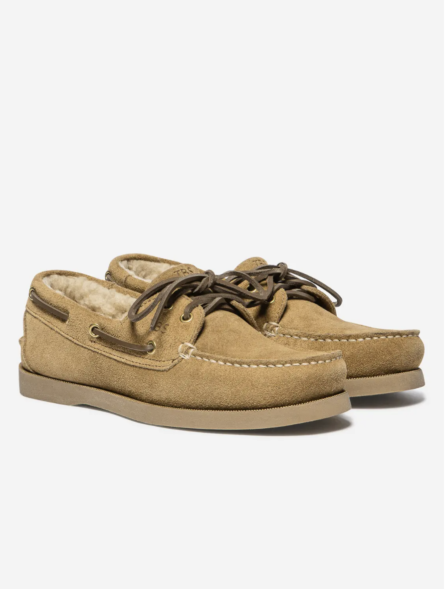 Chaussures bateau fourrées femme PHERINA TBS en cuir velours cognac