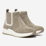Bottines Chelsea femme Temarie TBS taupe et beige en cuir velours