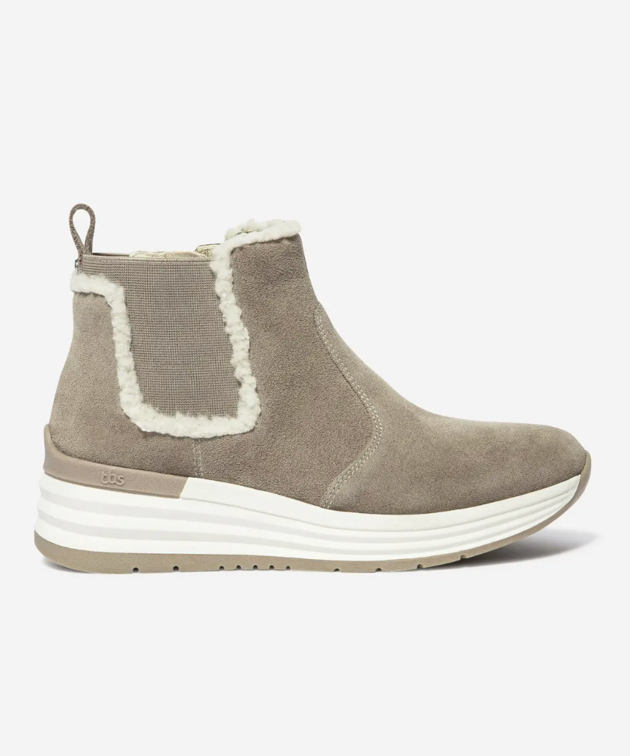 Bottine Chelsea Temarie TBS taupe et beige en cuir velours vue de profil