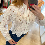 Chemise ajourée en broderie anglaise - Blanche - IKKS WOMEN