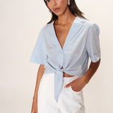 Blouse à rayures avec lien à nouer Ruth - Bleu - GRACE & MILA