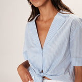 Blouse à rayures avec lien à nouer Ruth - Bleu - GRACE & MILA
