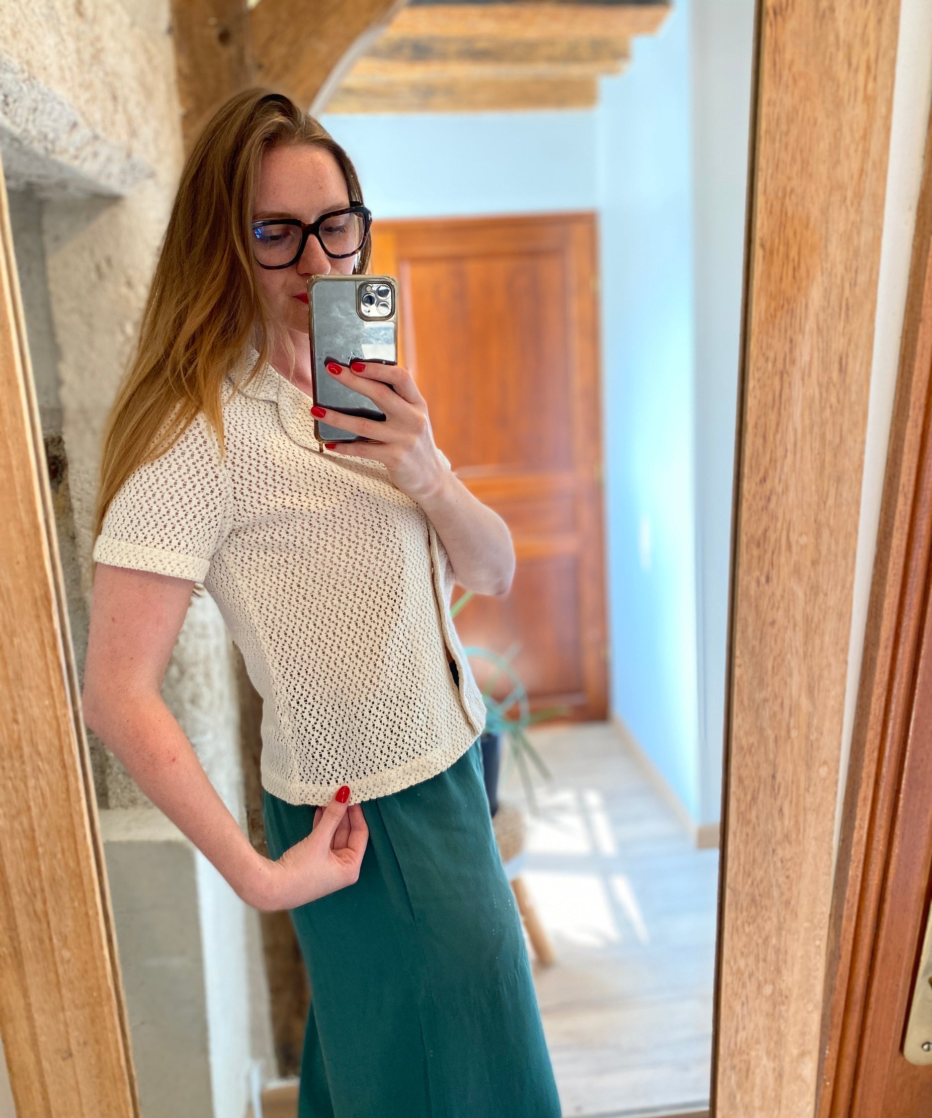 Chemise dentelle manches courtes - Ecru - I.Code
