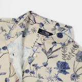 Détail du col et de l'imprimé floral de la chemise Noemache beige TBS