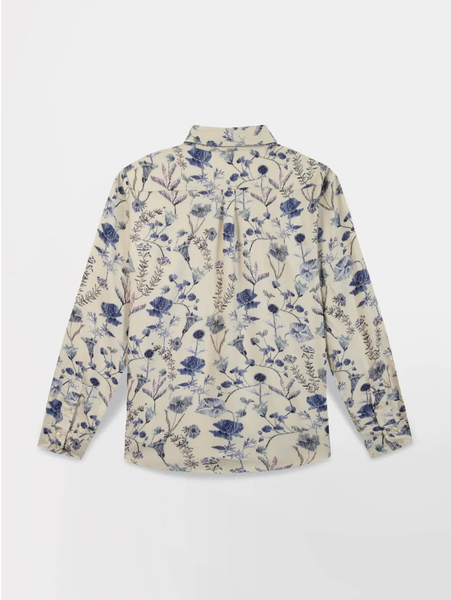 Chemise femme Noemache TBS beige à imprimé floral bleu vue de dos