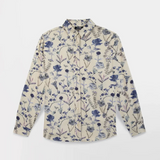 Chemise fleurie Noemache TBS beige et bleue à manches longues vue de face