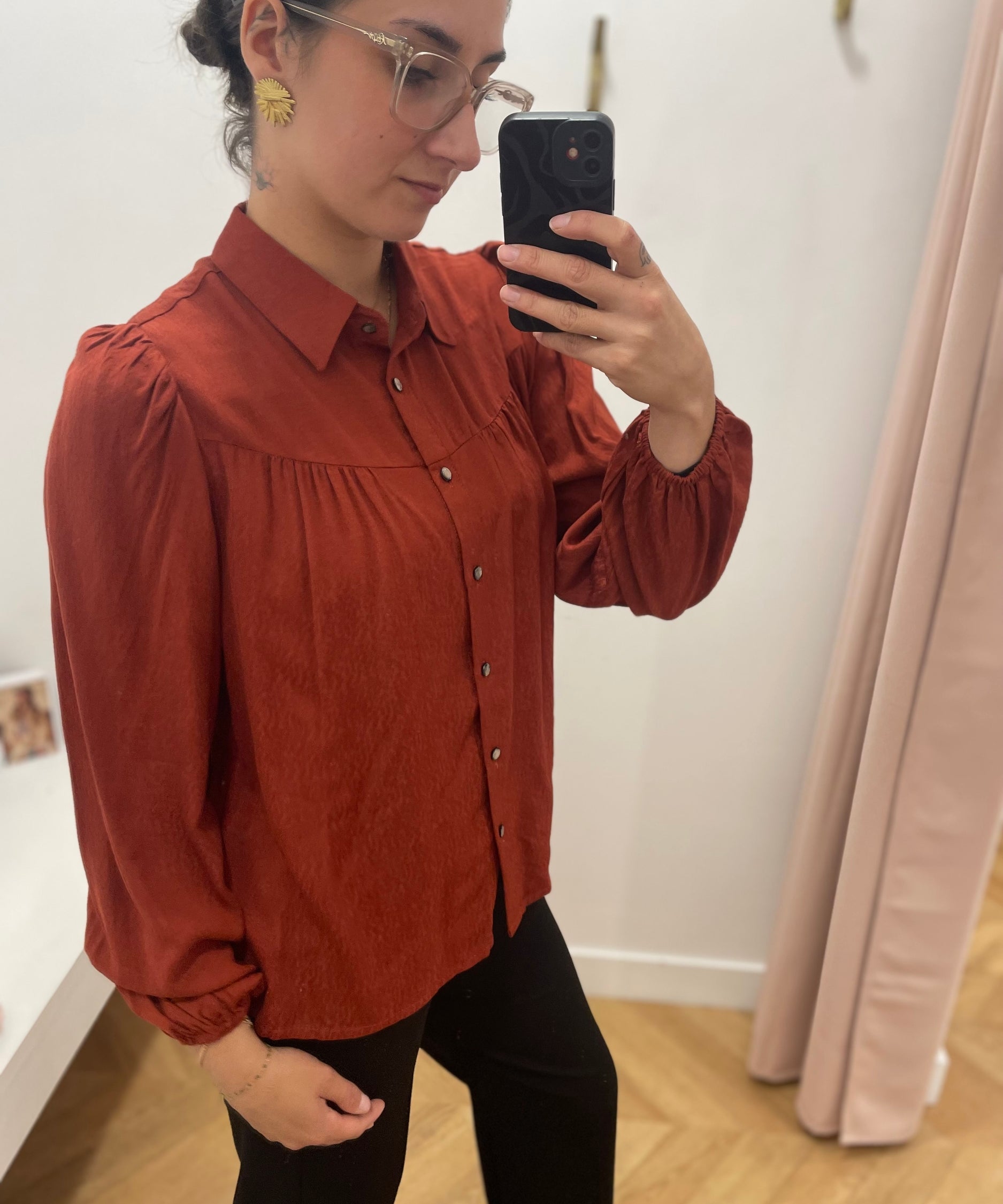 Chemise froncée à manche ballon CH070 - Caramel - LOLA ESPELETA