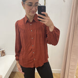 Chemise froncée à manche ballon CH070 - Caramel - LOLA ESPELETA