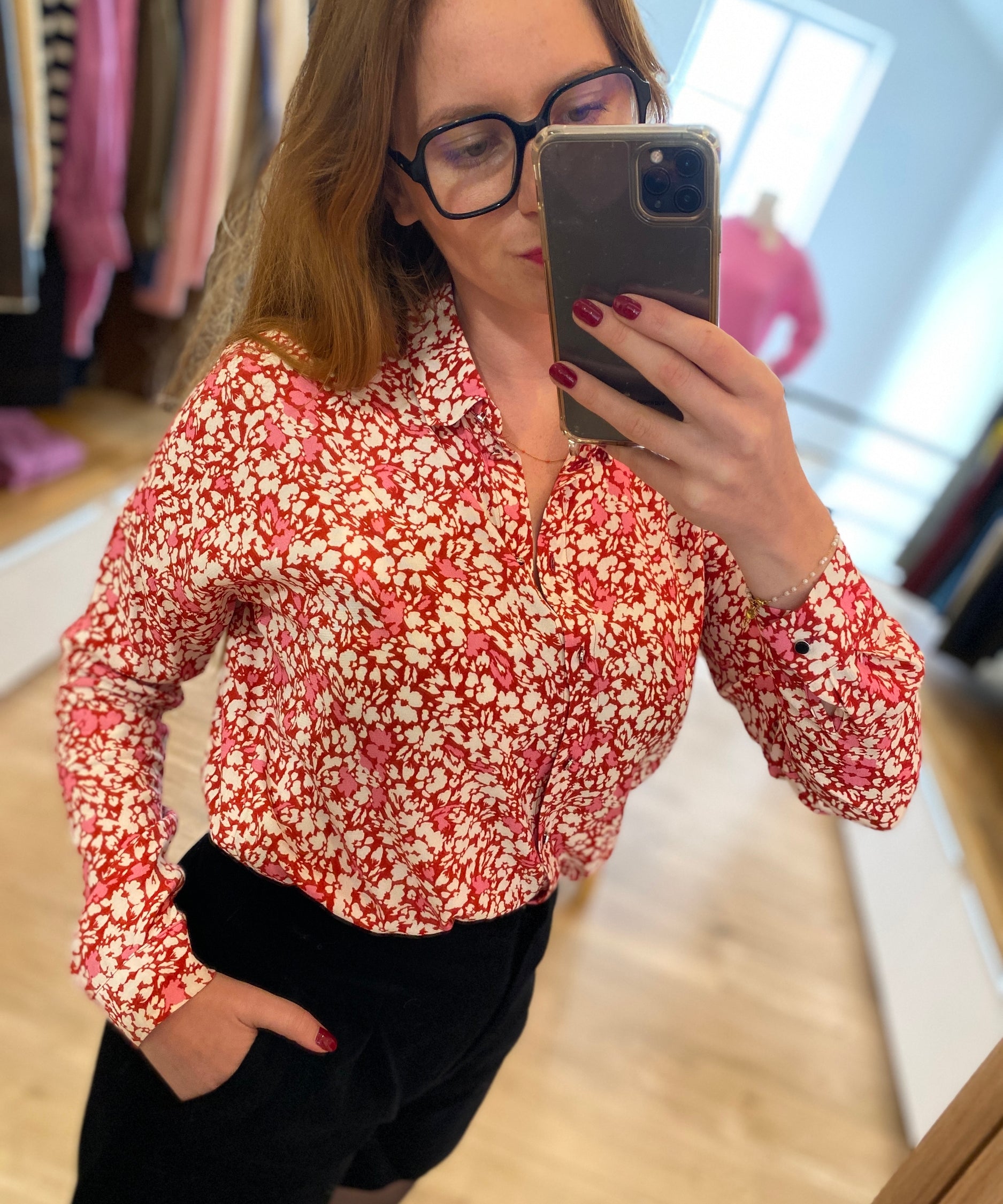 Chemise imprimée florale - Rouge - I.Code