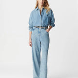 Chemise manche longue en jean coton bio loose femme - Bleu - IKKS women