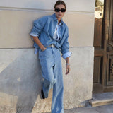 Chemise manche longue en jean coton bio loose femme - Bleu - IKKS women