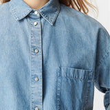 Chemise manche longue en jean coton bio loose femme - Bleu - IKKS women