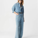 Chemise manche longue en jean coton bio loose femme - Bleu - IKKS women