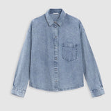 Chemise manche longue en jean coton bio loose femme - Bleu - IKKS women
