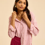 Chemise rayée broderie indienne Alexandra - Rose framboise - I.CODE
