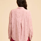 Chemise rayée broderie indienne Alexandra - Rose framboise - I.CODE