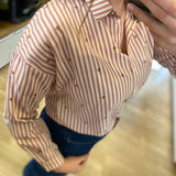 Chemise rayée broderie indienne Alexandra - Rose framboise - I.CODE