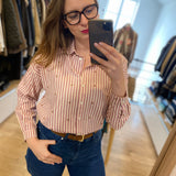 Chemise rayée broderie indienne Alexandra - Rose framboise - I.CODE