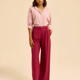 Chemise rayée broderie indienne Alexandra - Rose framboise - I.CODE