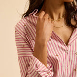 Chemise rayée broderie indienne Alexandra - Rose framboise - I.CODE