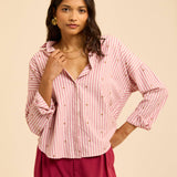 Chemise rayée broderie indienne Alexandra - Rose framboise - I.CODE
