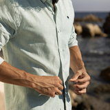 Chemise rayée en coton et lin Ivoy - vert et écru - FAGUO HOMME