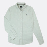 Chemise rayée en coton et lin Ivoy - vert et écru - FAGUO HOMME