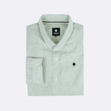 Chemise rayée en coton et lin Ivoy - vert et écru - FAGUO HOMME