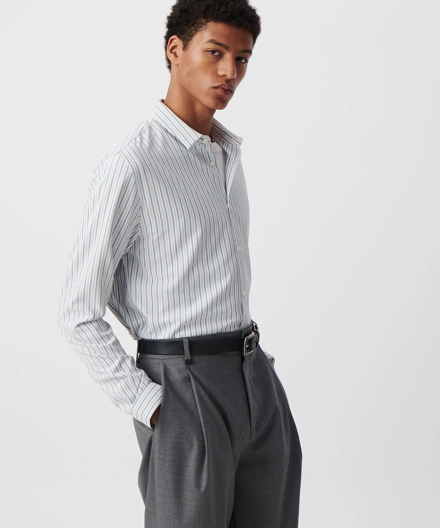 Chemise regular blanche rayures marine seawool homme - Marine - IKKS Men
