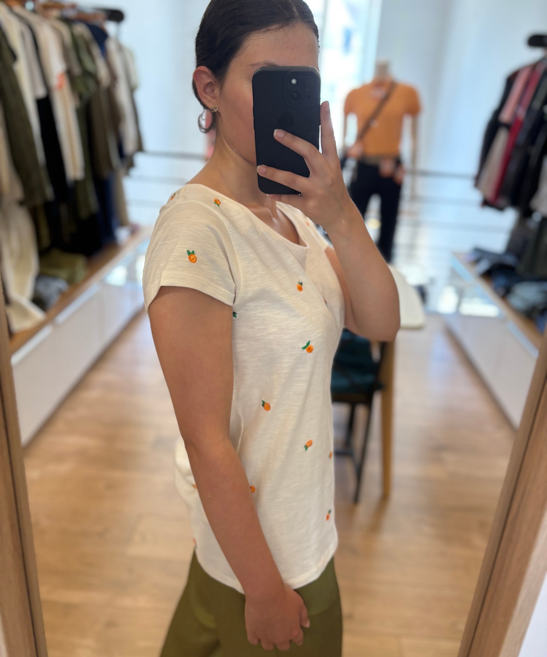 T-shirt col rond Phil - Blanc et orange - FABIENNE CHAPOT