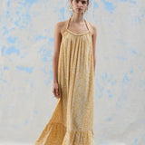 Robe longue dos nu imprimée cachemire Vijinke - Birch & Slate black - VILA