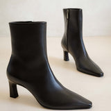 Bottines à talon pointu en cuir Emilie - Noir passion - BOBBIES FEMME