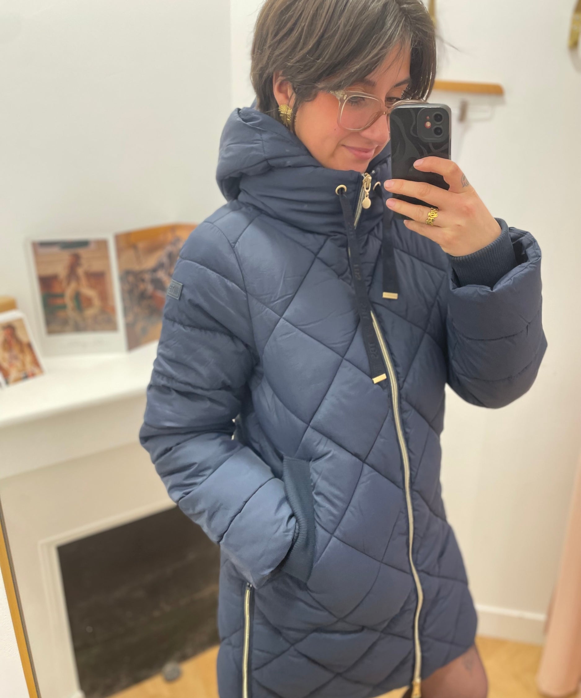 Women's Gretalon Long Down Jacket - Navy - TBS Women