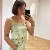 Top court à bretelle au crochet Dua - Vert amande - LA PETITE ETOILE