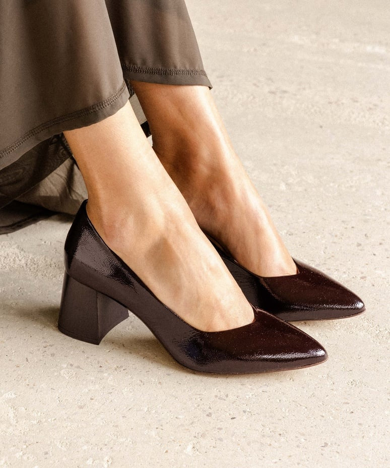 Escarpins à talons en cuir verni froissé Iris - Cheverny - BOBBIES FEMME