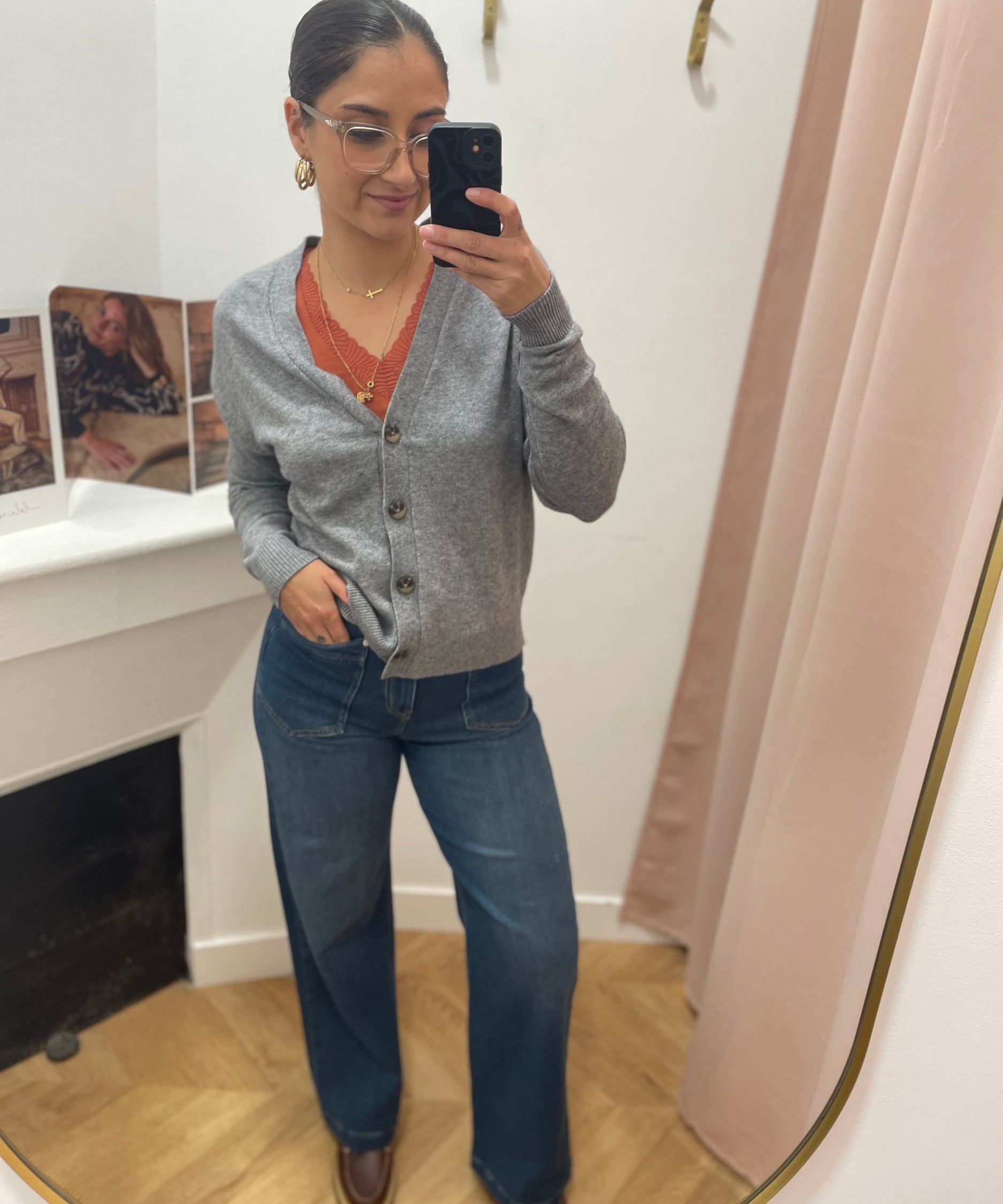 Cardigan col V femme Viril - Medium gris - VILA