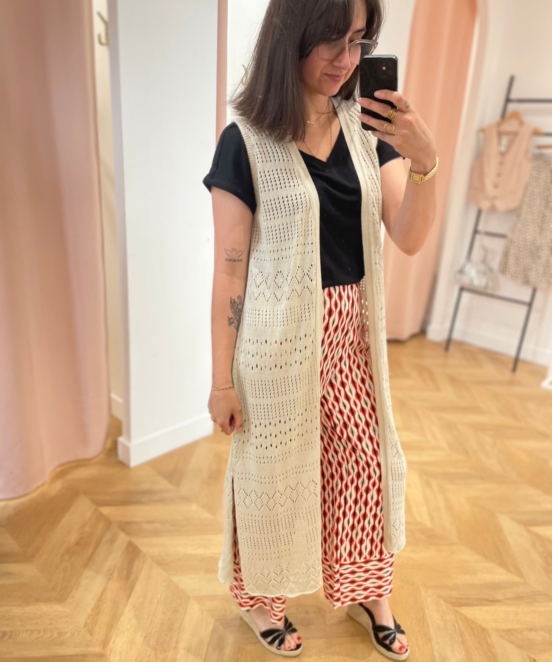 Gilet long ouvert crochet - Ficelle - LOLA ESPELETA