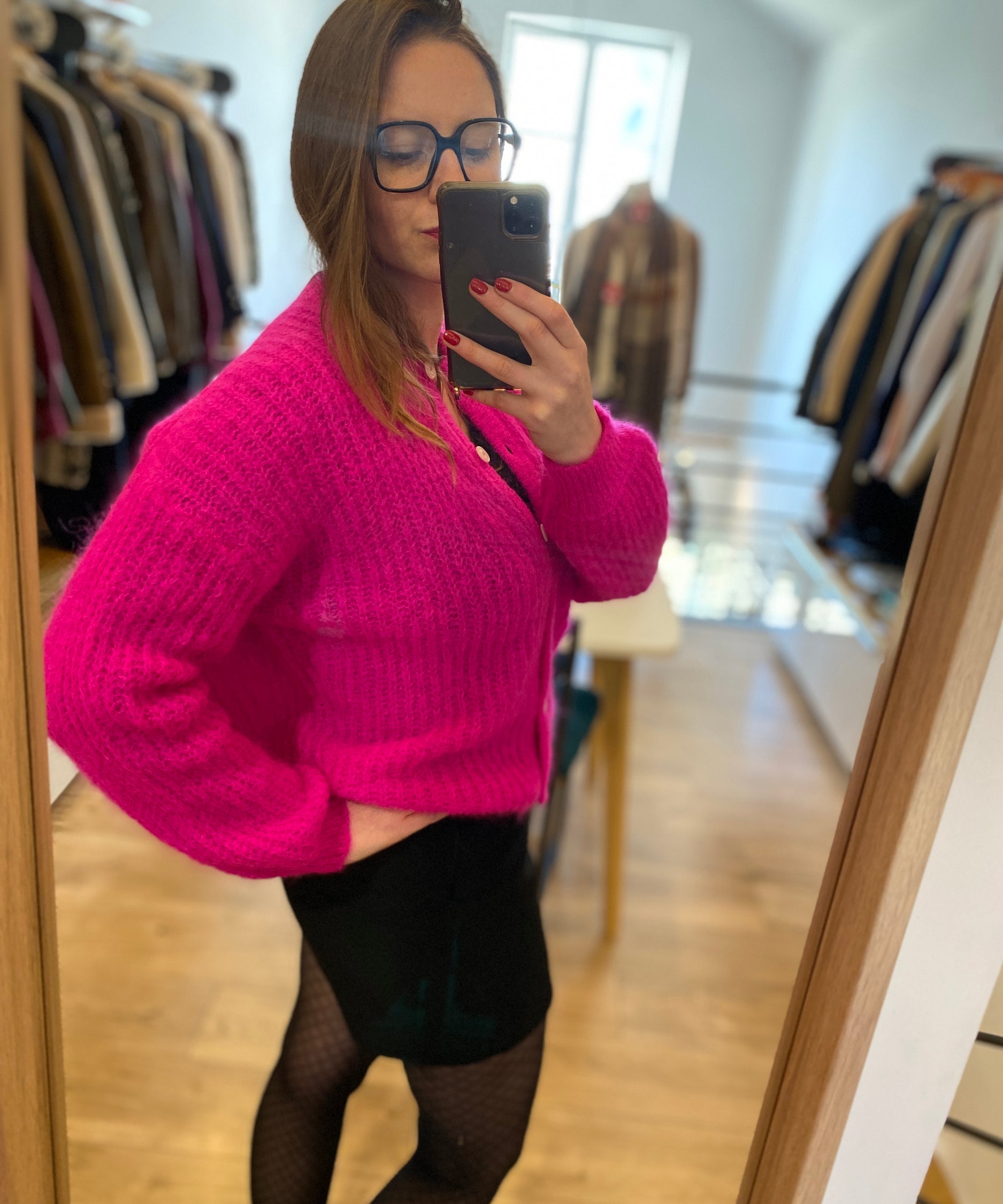 Gilet Alma boutonné - Fuchsia - DES PETITS HAUTS