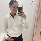 Gilet col polo en laine GI630W25 - Perle - LOLA ESPELETA