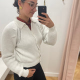 Gilet col polo en laine GI630W25 - Perle - LOLA ESPELETA