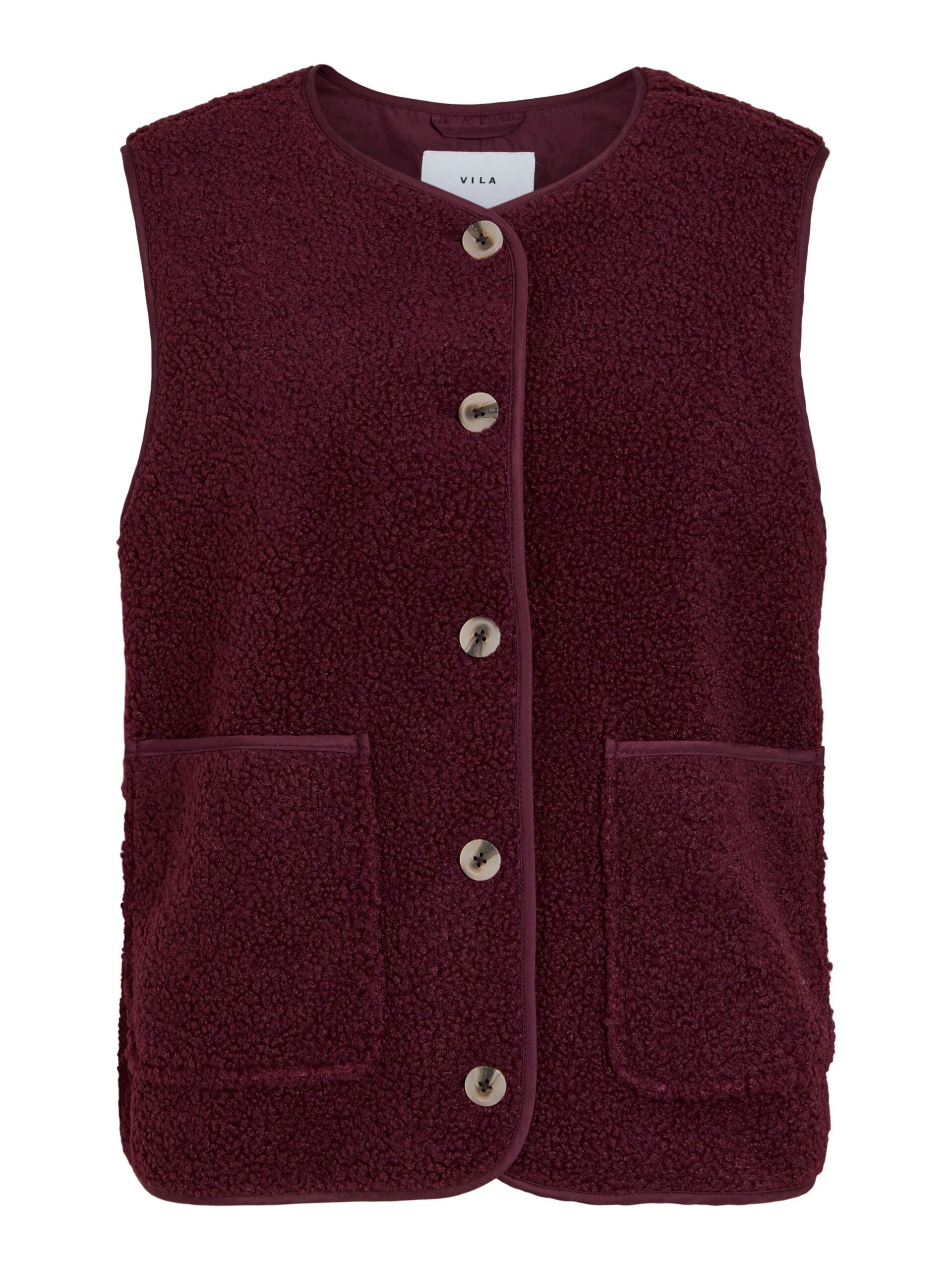 Gilet Viada VILA bordeaux boutonné avec poches – vue de face