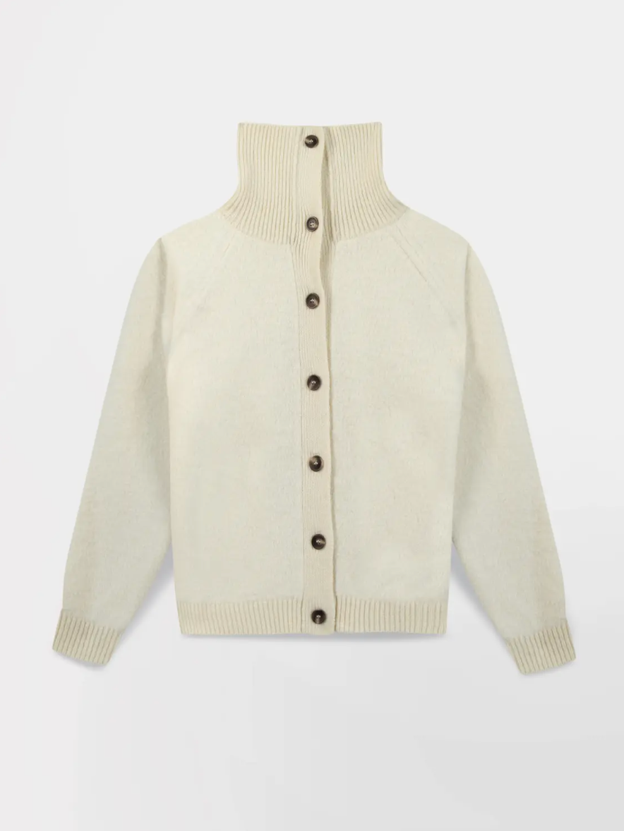 Gilet femme Maeligil TBS Arctique en maille avec col montant et fermeture boutonnée
