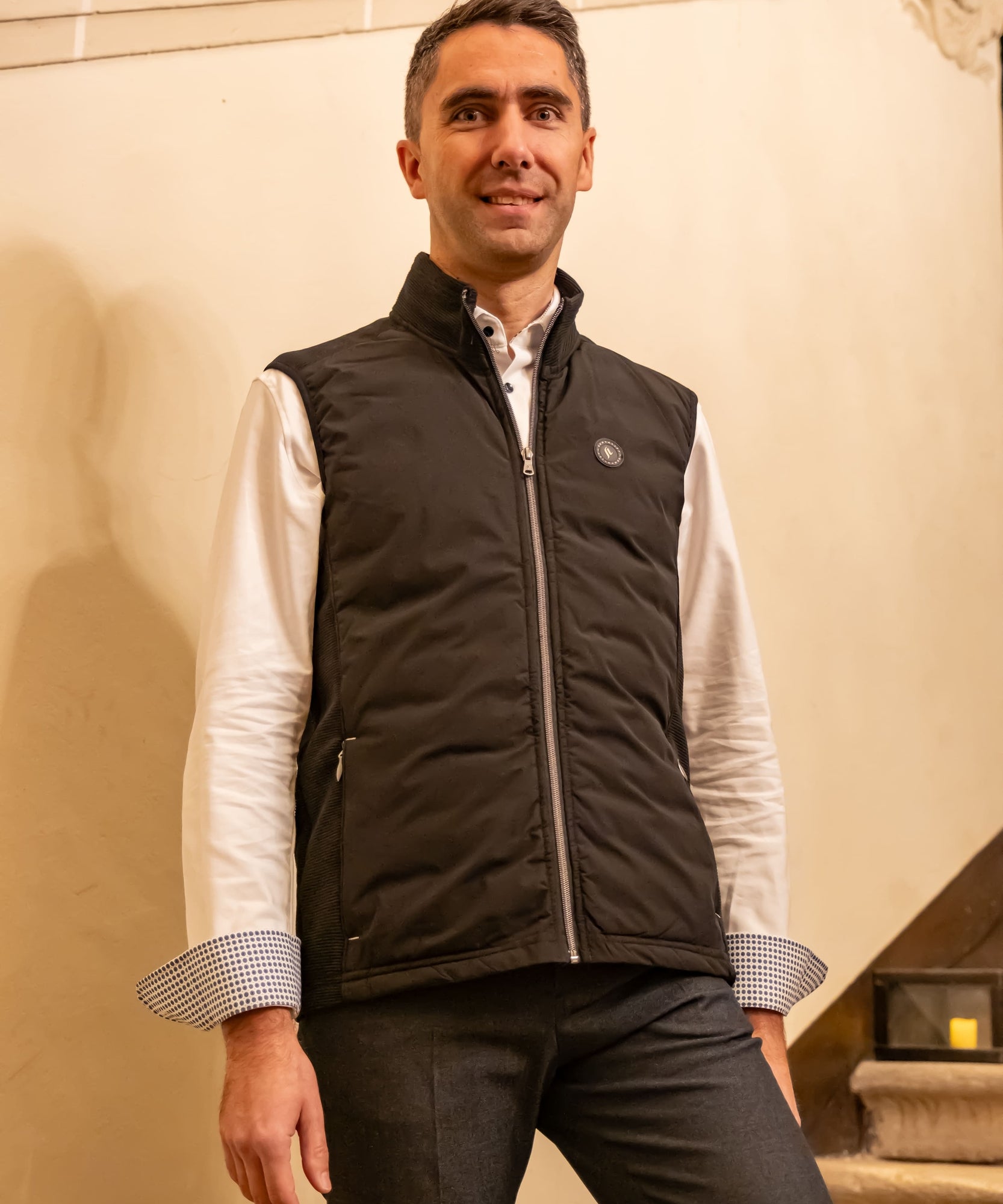 Gilet Lenzo molleton fantaisie - Noir - Sun Valley homme